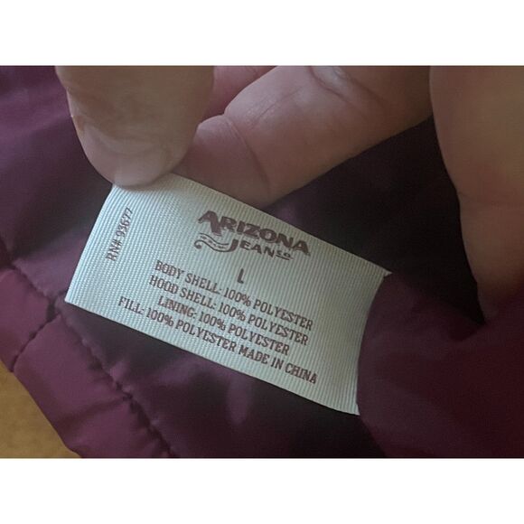 Arizona Jean Co Women's Burgundy & Black Quilted Puffer Vest Hooded Zip Size L - Picture 5 of 7